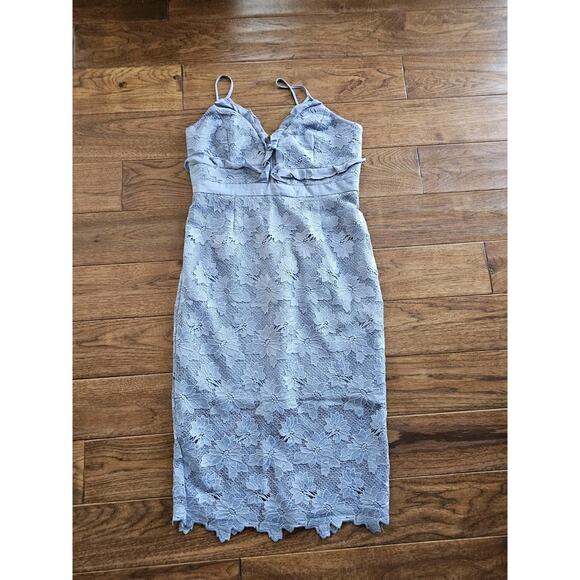 Bardot Vienna Lace Overlay Dress Dusty Blue Size 10 EUC - Picture 10 of 12